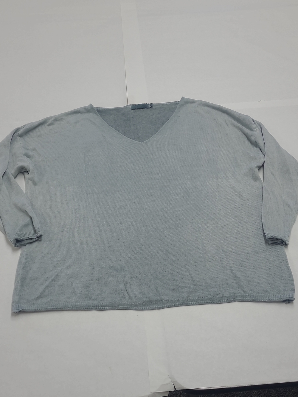 Milio Milano Pale Teal/Gray 3/4 Sleeve V-Neck Sweater Size M